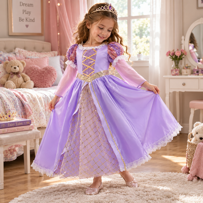 Girls Puff Sleeve Ball Gown