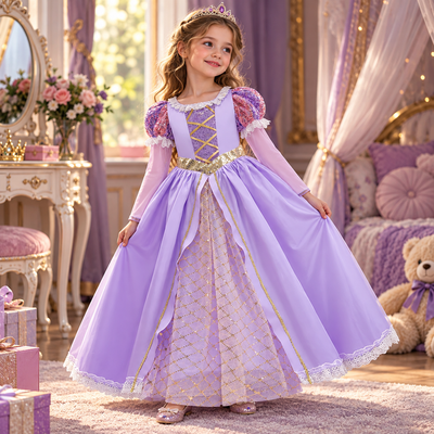 Girls Puff Sleeve Ball Gown