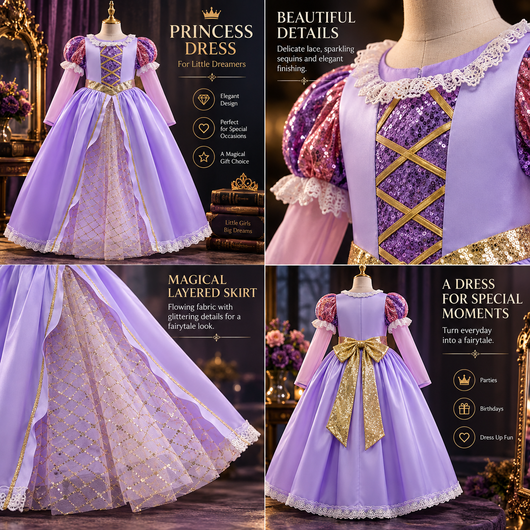 Girls Puff Sleeve Ball Gown