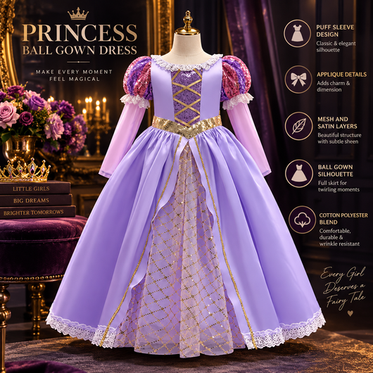 Girls Puff Sleeve Ball Gown