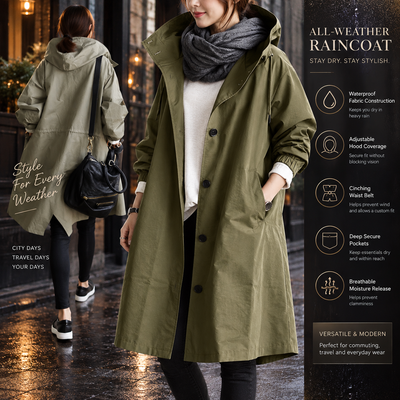 Long Hooded Raincoat