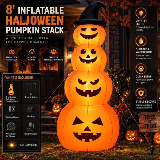 8 Ft Inflatable Pumpkin Stack