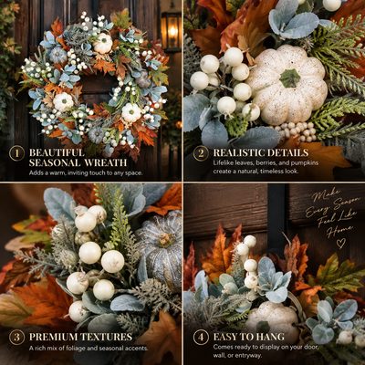 Autumn Maple and Pumpkin Wreath