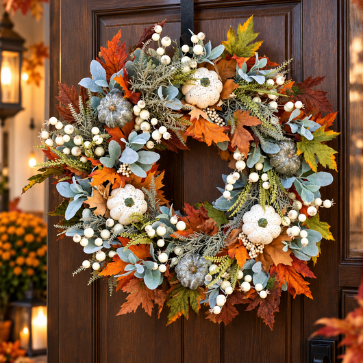 Autumn Maple and Pumpkin Wreath