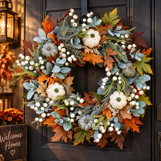 Autumn Maple and Pumpkin Wreath