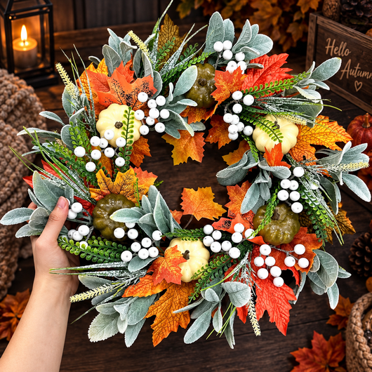 Autumn Maple and Pumpkin Wreath