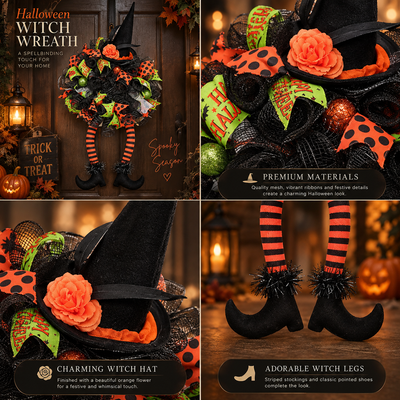 Witch Hat and Legs Mesh Wreath