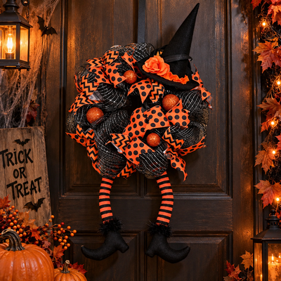 Witch Hat and Legs Mesh Wreath