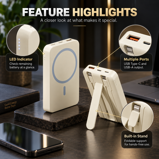 Magnetic Wireless Power Bank with Stand