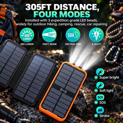 Solar Wireless Power Bank with LED Light