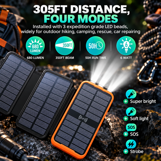Solar Wireless Power Bank with LED Light