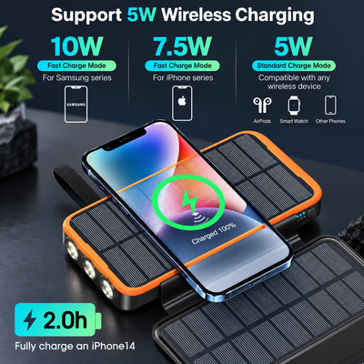 Solar Wireless Power Bank with LED Light