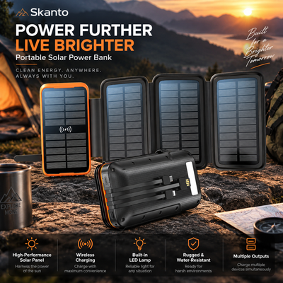 Solar Wireless Power Bank with LED Light