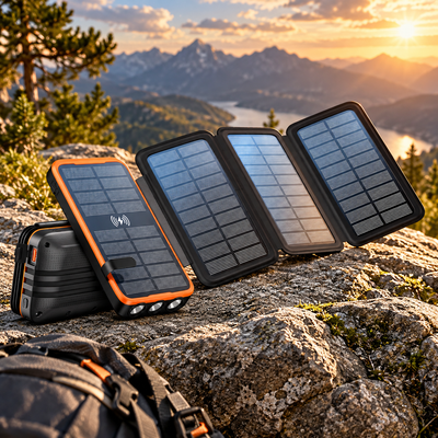 Solar Wireless Power Bank with LED Light