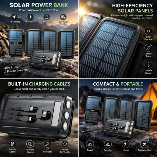 Solar Wireless Power Bank with LED Light