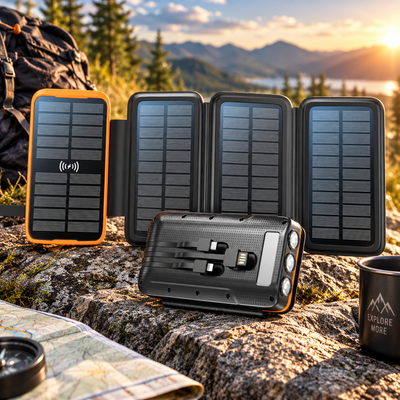 Solar Wireless Power Bank with LED Light