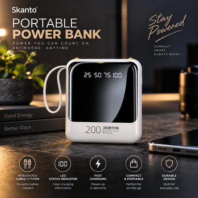 Power Bank with Built-In Cables
