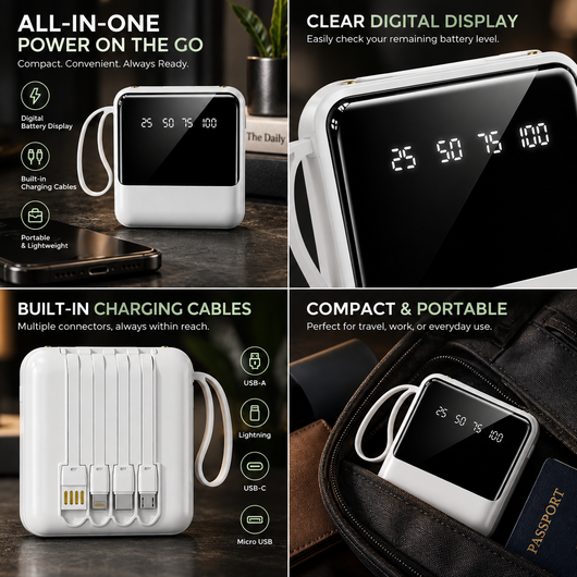 Power Bank with Built-In Cables