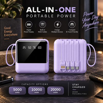 Power Bank with Built-In Cables