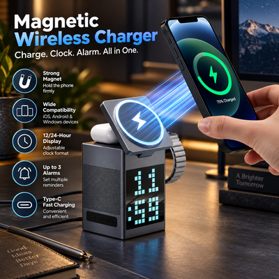 3-in-1 Wireless Charger Speaker Clock