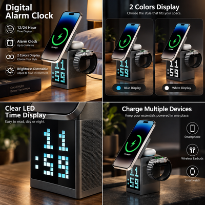 3-in-1 Wireless Charger Speaker Clock