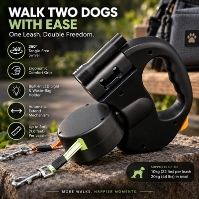 Retractable Dual Dog Leash with LED Light