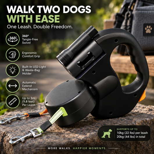 Retractable Dual Dog Leash with LED Light