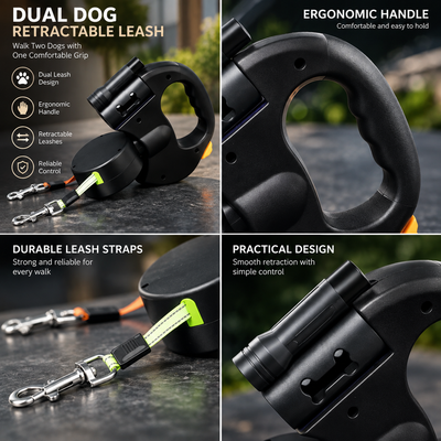 Retractable Dual Dog Leash with LED Light