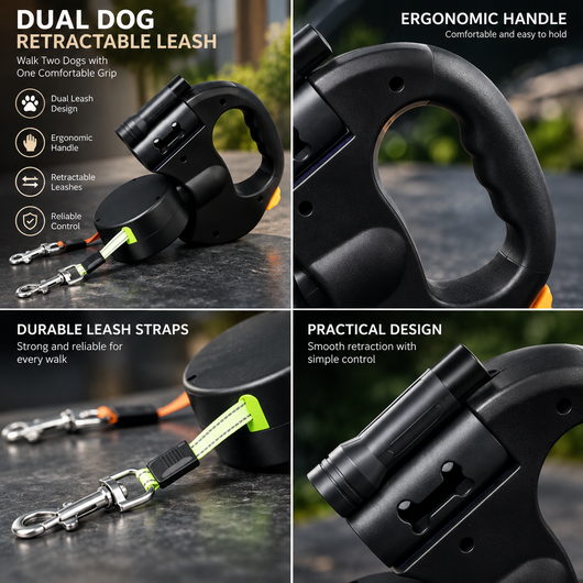 Retractable Dual Dog Leash with LED Light