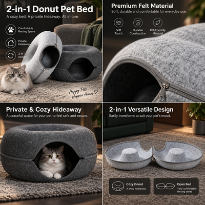 Felt Donut Cat Cave Bed