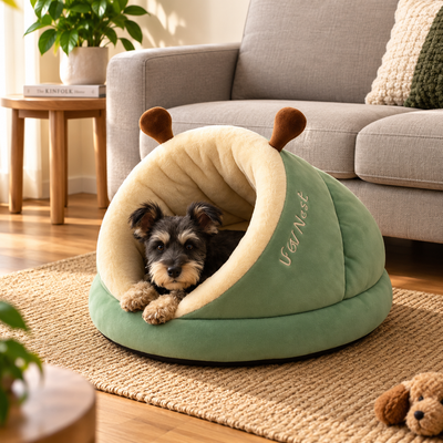 Plush Hooded Cat Cave Bed