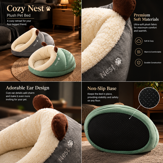 Plush Hooded Cat Cave Bed