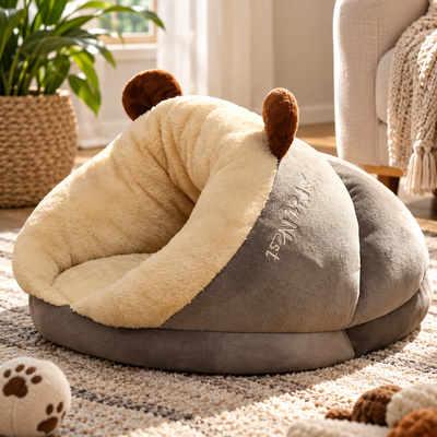 Plush Hooded Cat Cave Bed