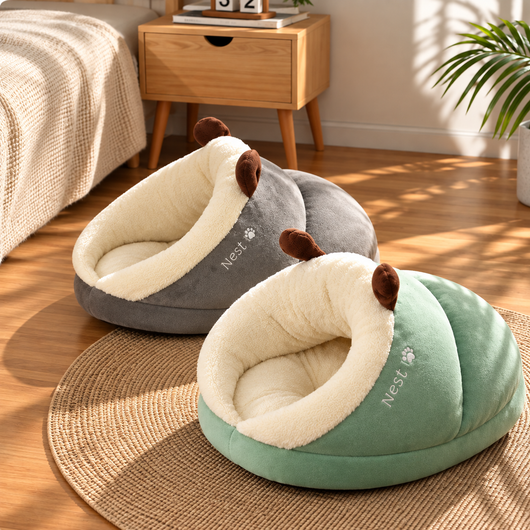 Plush Hooded Cat Cave Bed