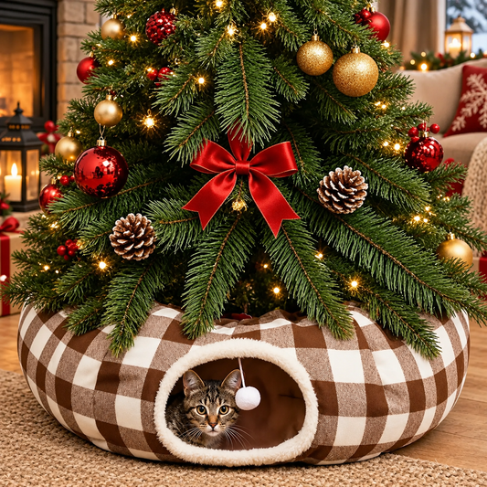 Christmas Tree Skirt Cat Tunnel