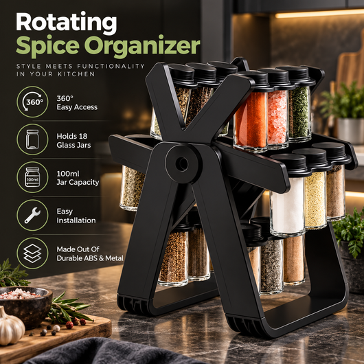 Rotating Spice Rack with 18 Jars