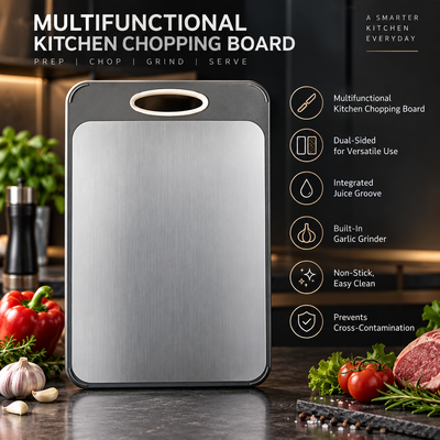 Dual-Sided Cutting Board with Garlic Grinder