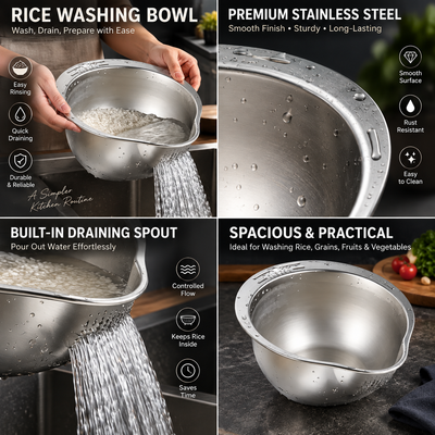 Stainless Steel Rice Washing Bowl