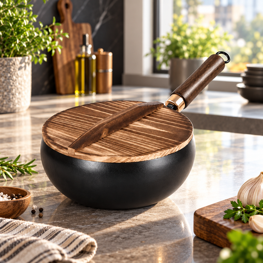Iron Wok with Wooden Handle