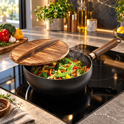 Iron Wok with Wooden Handle