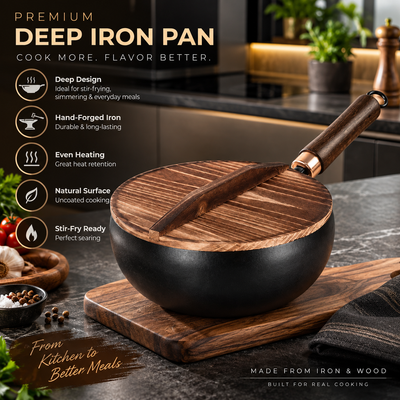 Iron Wok with Wooden Handle