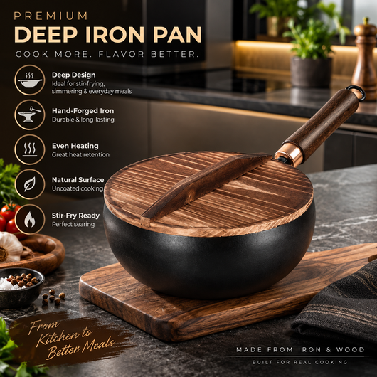 Iron Wok with Wooden Handle