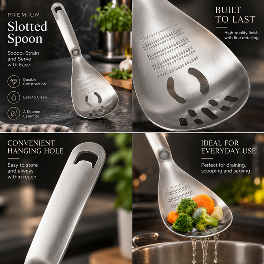 Stainless Steel Masher and Strainer Spoon