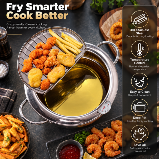 Stainless Steel Fry Pot with Thermometer