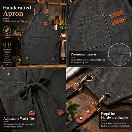 Canvas Kitchen Apron with Pockets