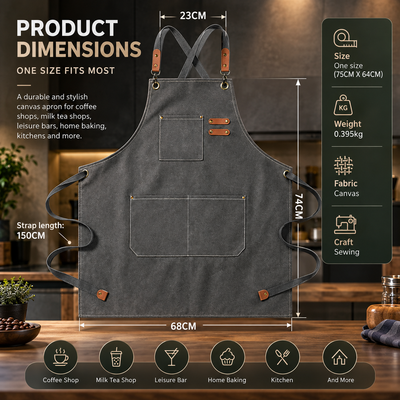 Canvas Kitchen Apron with Pockets