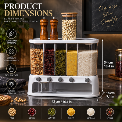 5-Compartment Grain Storage Dispenser