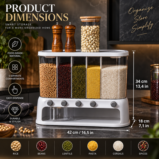 5-Compartment Grain Storage Dispenser