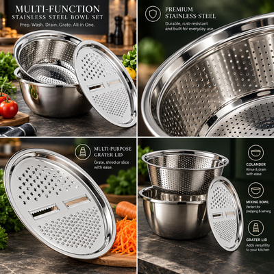 3-in-1 Grater Colander Bowl Set