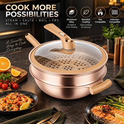 Nonstick Wok with Steamer and Lid